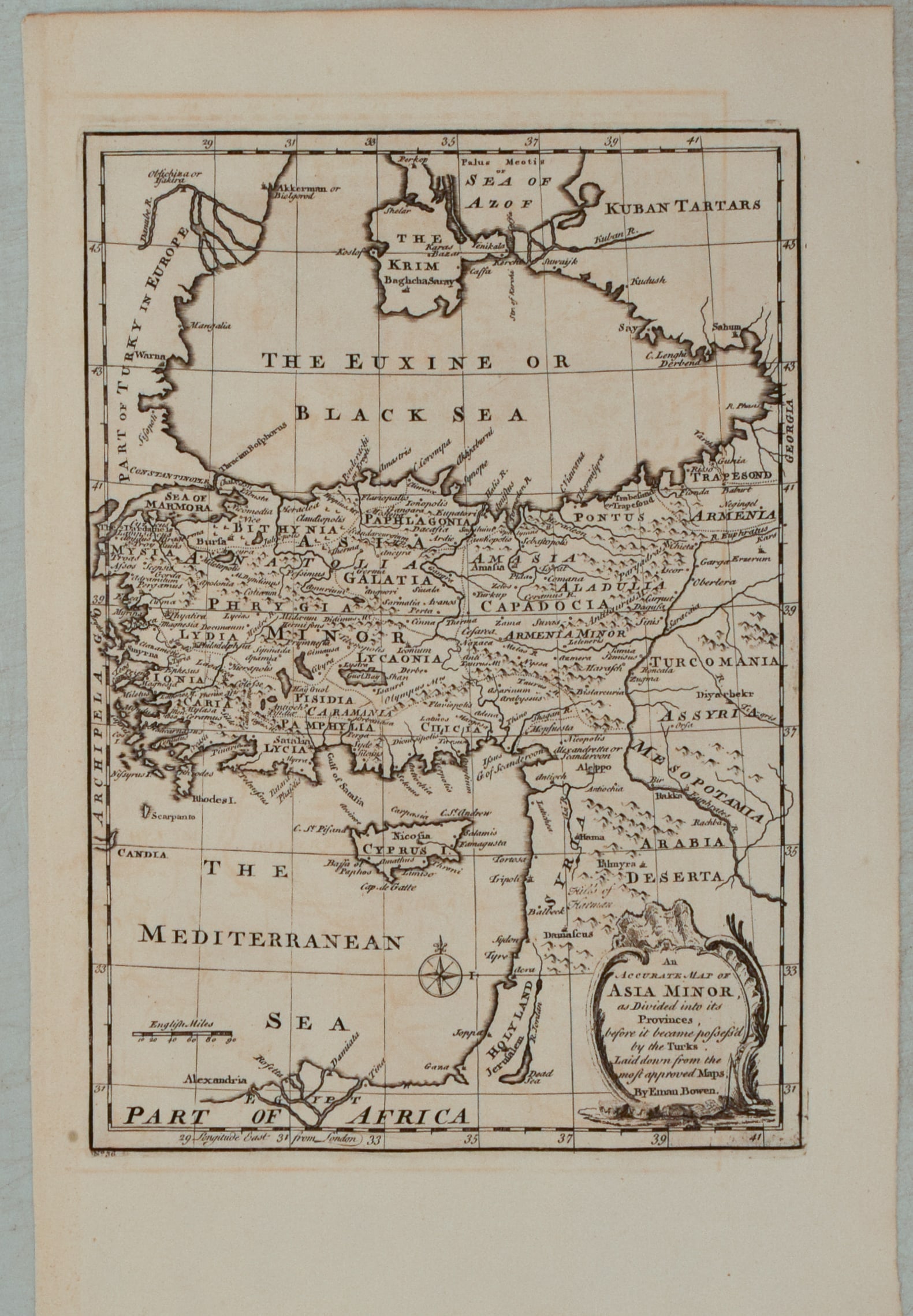 1782 Bowen Map of Asia Minor/Turkey -- An Accurate Map of Asia Minor, as Divided into its Provinces,: Title:1782 Bowen Map of Asia Minor/Turkey -- An Accurate Map of Asia Minor, as Divided into its Provinces, before it became Possess'd by the TurksCartographer:E BowenYear/Place:1752, LondonMap