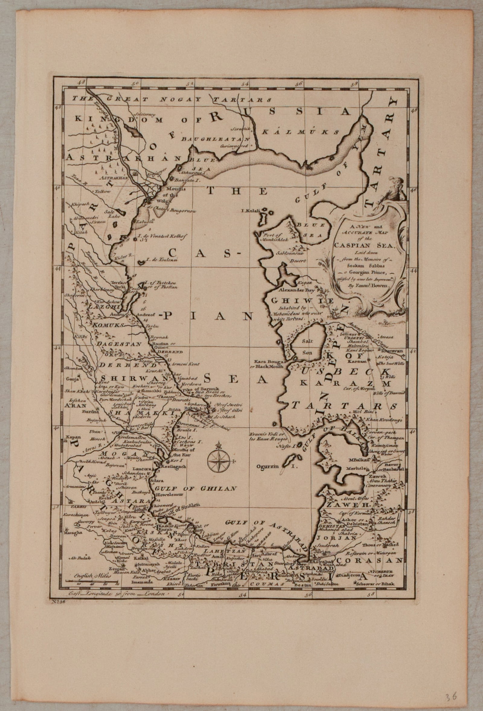 1782 Bowen Map of the Caspian Sea -- A New and Accurate Map of the Caspian Sea Laid down from the (1 of 1)