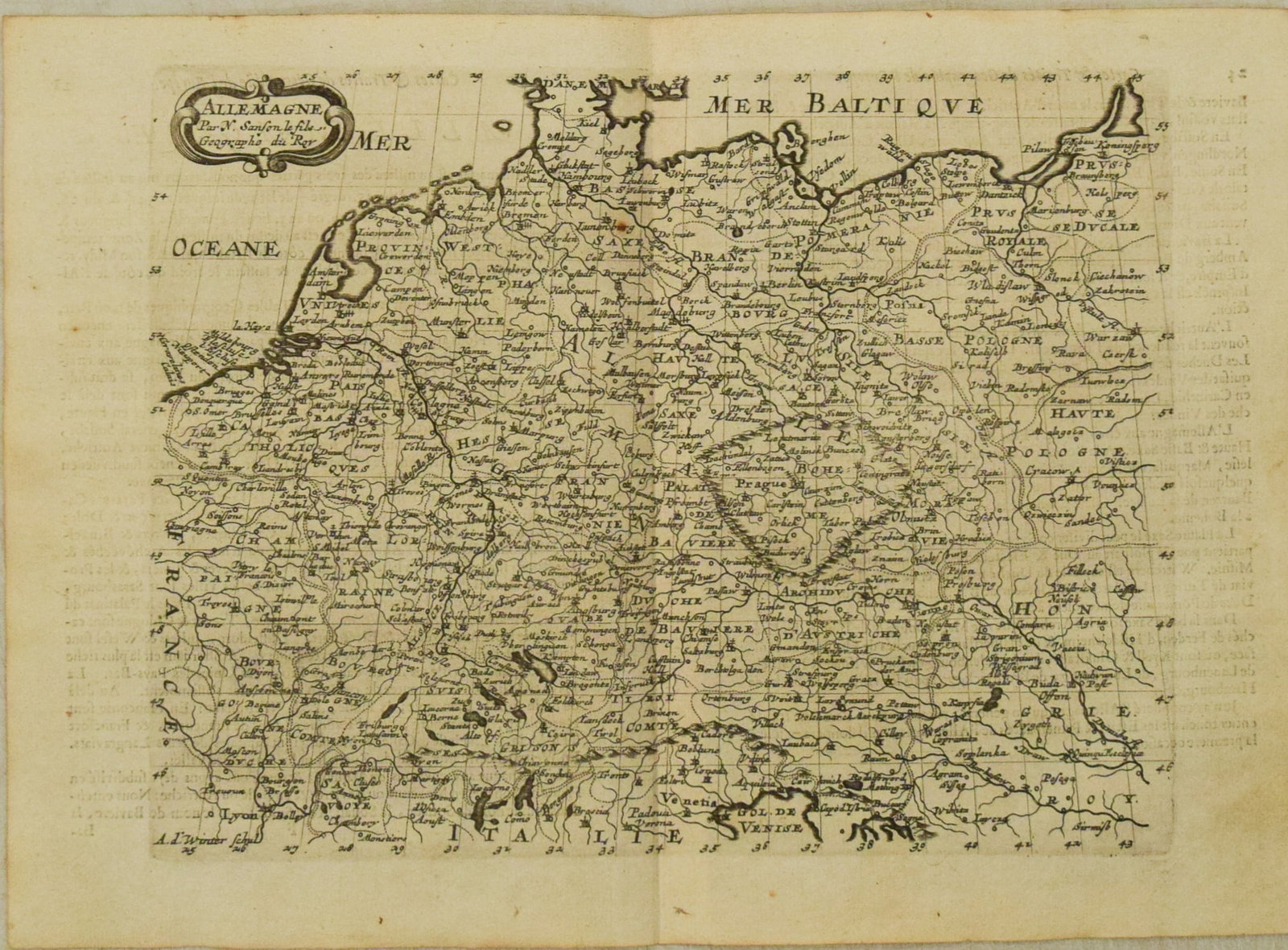 1683 Sanson Map of German Empire -- Allemagne: Title:1683 Sanson Map of German Empire -- AllemagneCartographer:N SansonYear/Place:1683, UtrechtMap Dimension (in.):7.2 X 9.4 in.Description:This is a very nice map of the German Empire, stretching