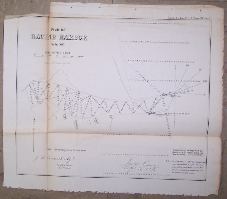 Plan of Racine Harbor: Publication Date:-16500Title:Plan of Racine HarborCartographer:CARSWELL, J. A.Publisher:U.S. SENATEBrief Description:"To accompany the report of the Board of Engrs on Lake Harbors & Western Rivers,