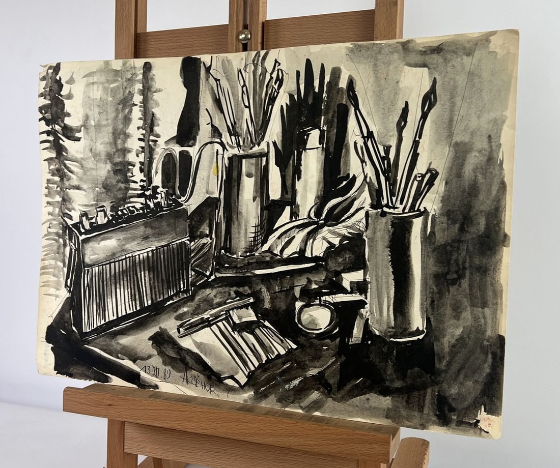 Watercolor painting Melody on a background of brushes Vadim Aksenov - 2