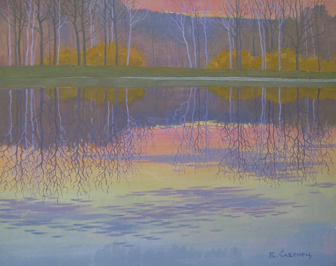Oil painting Evening November by the river Valery Savenets (1 of 6)