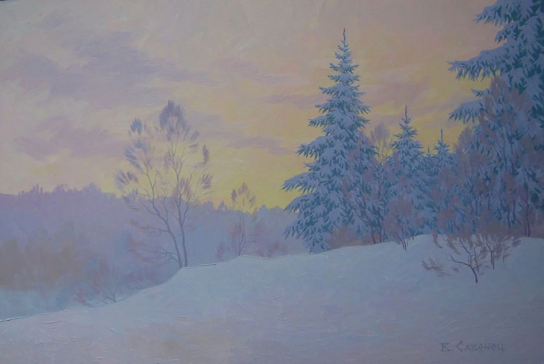 Oil painting Winter sleep in the forest Valery Savenets: Title: Oil painting Winter sleep in the forest Valery Savenets Description: NoSav 345Oil painting Winter sleep in the forest Valery Savenets is a refined winter landscape that reveals the artists exce