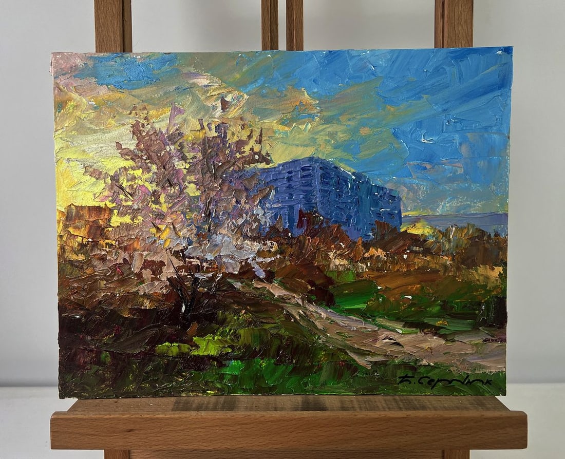 Oil painting Evening envelops the city Boris Serdyuk: Title: Oil painting Evening envelops the city Boris Serdyuk Description: NoAAA5465The Oil painting on Cardboard titled "Evening envelops the city" conveys an atmosphere of surreal stillness, where rea