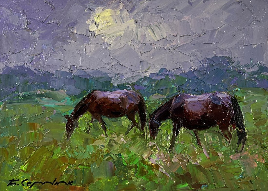 Oil painting Horses grazing peacefully Boris Serdyuk - 3