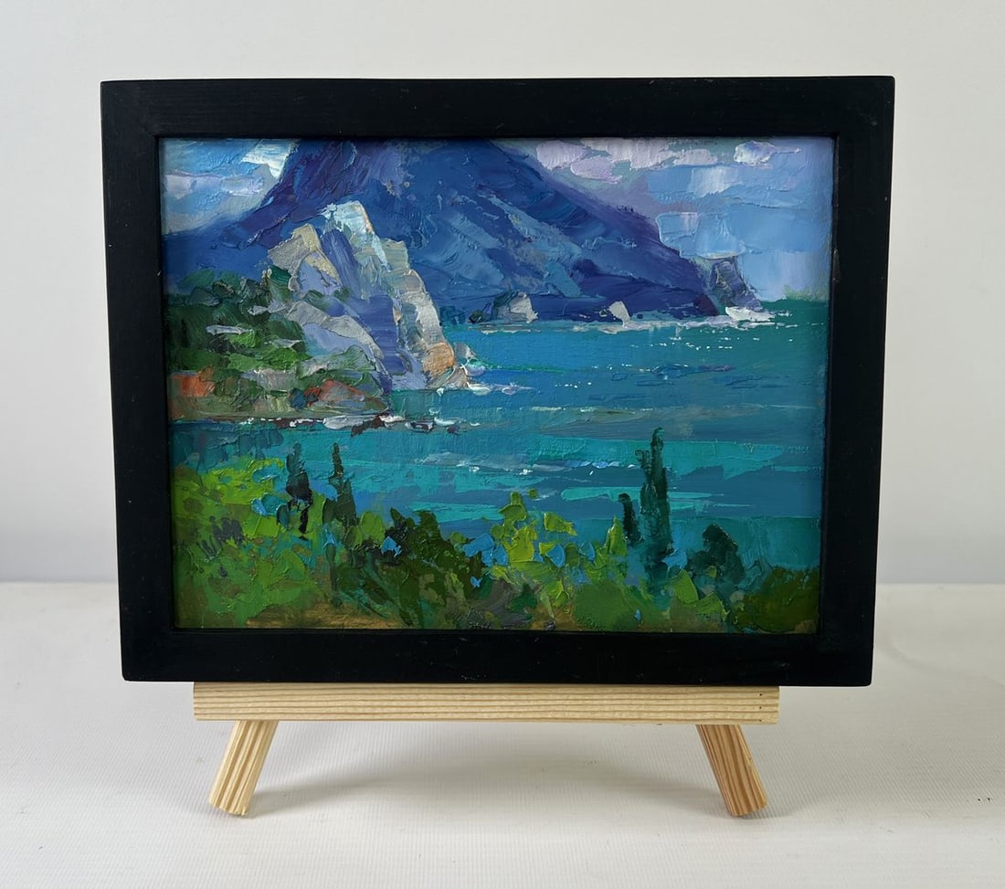 Oil painting The fusion of sea and mountains Yuriy Suprunchuk: Title: Oil painting The fusion of sea and mountains Yuriy Suprunchuk Description: NoAAA5512The Oil painting on Cardboard titled "The fusion of sea and mountains" captures the powerful and harmonious m