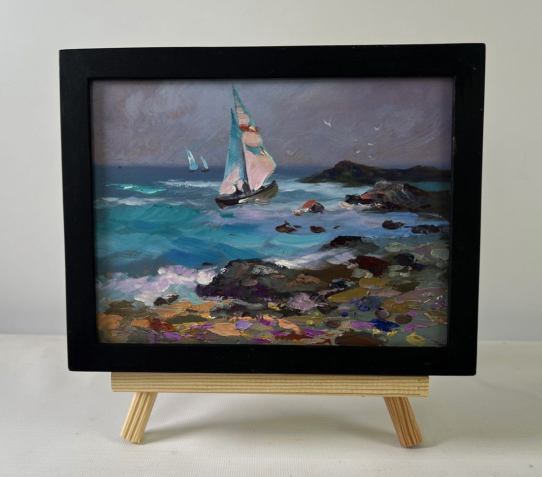 Oil painting Boats raised white sails to the sky Yuriy Suprunchuk: Title: Oil painting Boats raised white sails to the sky Yuriy Suprunchuk Description: NoAAA5543The Oil painting on Cardboard titled "Boats raised white sails to the sky" captures a breathtaking