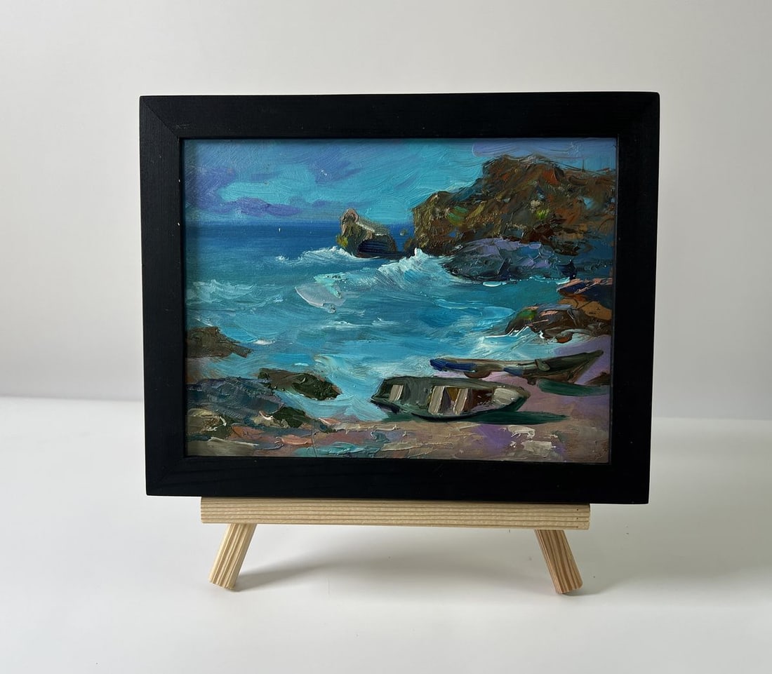 Oil painting Boats on the seashore Yuriy Suprunchuk: Title: Oil painting Boats on the seashore Yuriy Suprunchuk Description: NoAAA5717The Oil painting Cardboard titled "Boats on the seashore" captures the raw power and beauty of the sea meeting the