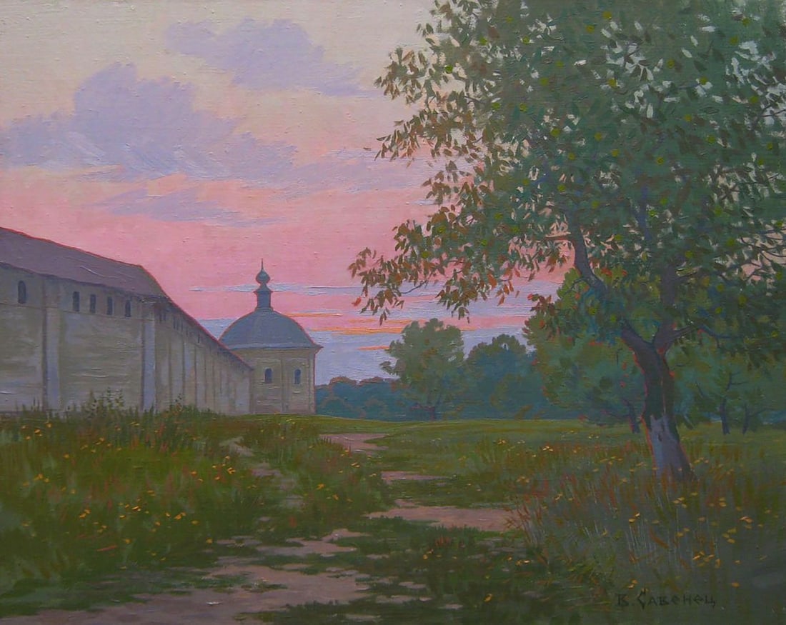 Oil painting Warm summer evening Valery Savenets: Title: Oil painting Warm summer evening Valery Savenets Description: NoSav 372Oil painting Warm summer evening Valery Savenets shows the artists refined mastery of light, color, and atmosphere. In