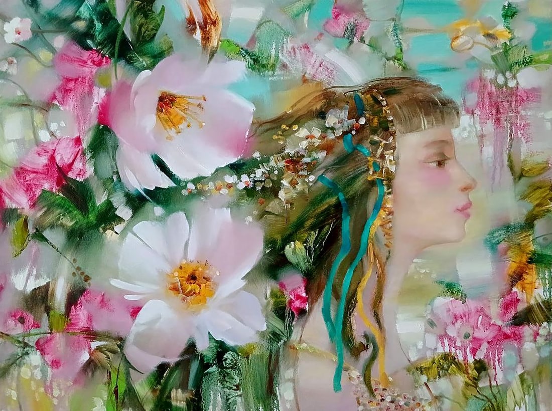 Abstract oil painting April Anatoly Tarabanov: Title: Abstract oil painting April Anatoly Tarabanov Description: NoTar 367"April" is a delicate and enchanting painting that beautifully captures the essence of spring and renewal. The artwork featur