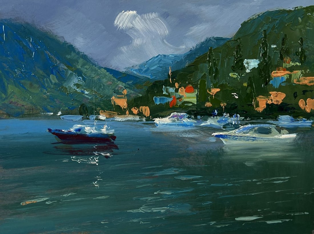 Oil painting Boats near the mountains Yuriy Suprunchuk - 3