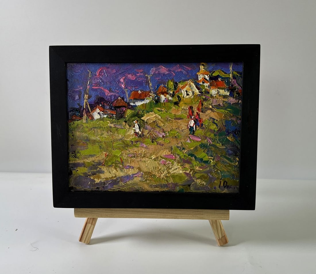 Oil painting Outside the village Oksana Ivanyuk: Title: Oil painting Outside the village Oksana Ivanyuk Description: NoAAA5830The Oil painting Canvas titled "Outside the village" is a vivid portrayal of rural life, infused with warmth, energy, and t