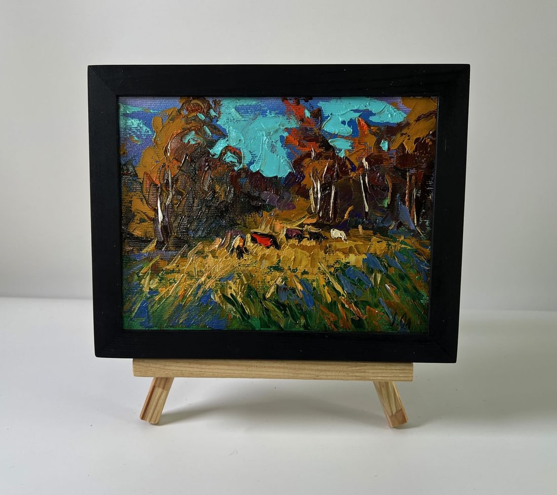 Oil painting Near the autumn forest Oleksiy Ivanyuk: Title: Oil painting Near the autumn forest Oleksiy Ivanyuk Description: NoAAA5843The Oil painting Canvas titled "Near the autumn forest" captures the serene and timeless charm of rural life where