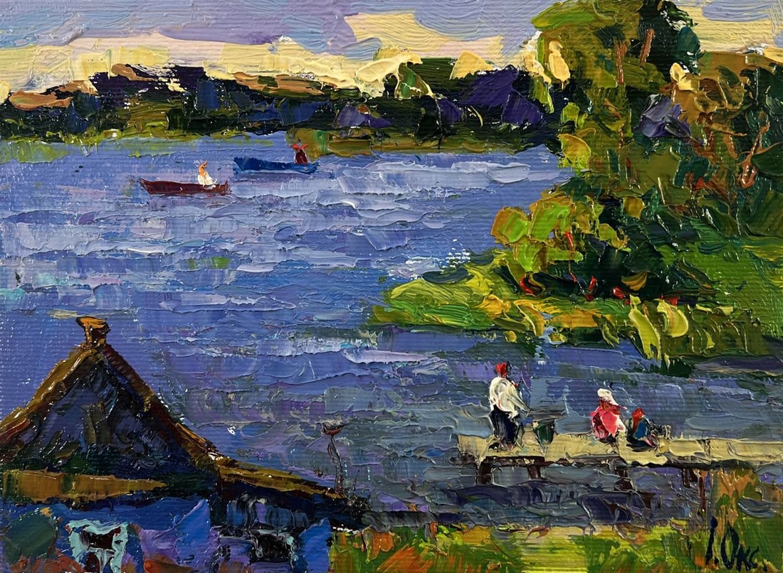 Oil painting Relaxing by the evening river Oksana Ivanyuk - 3