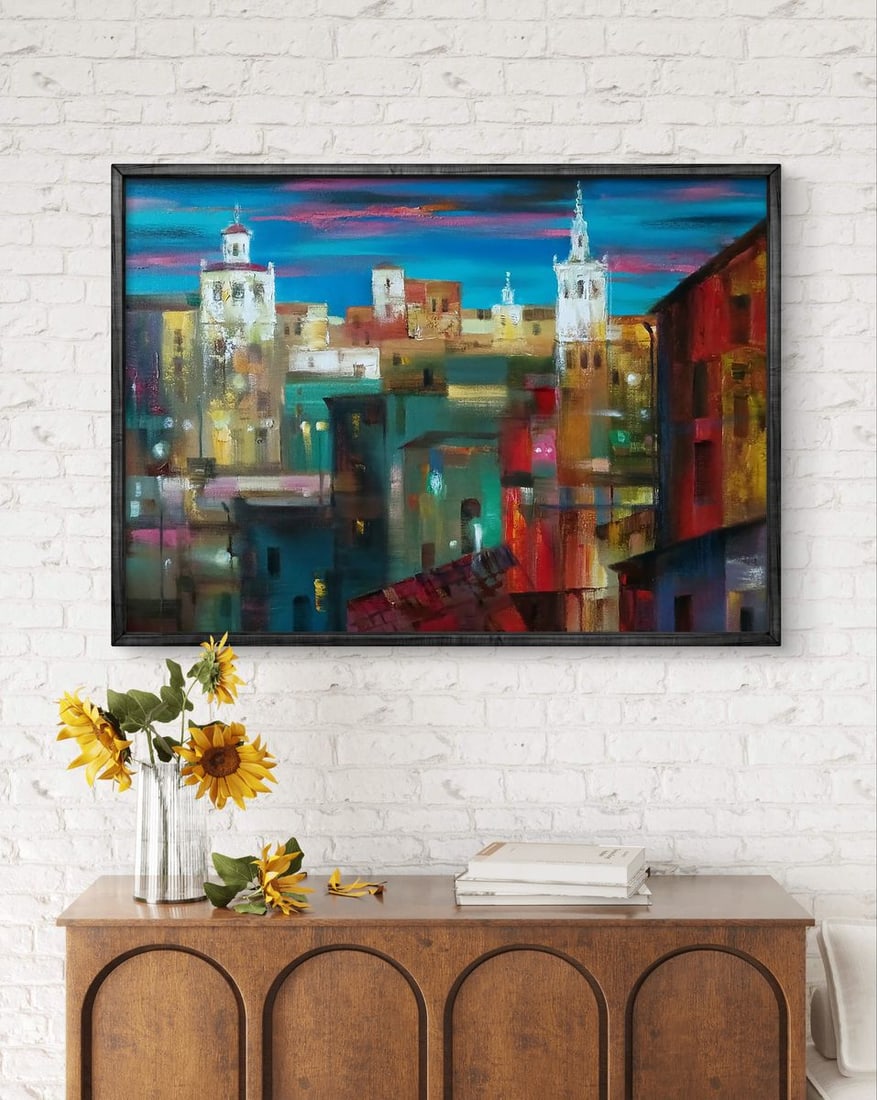Abstract oil painting Evening city Anatoly Tarabanov - 2