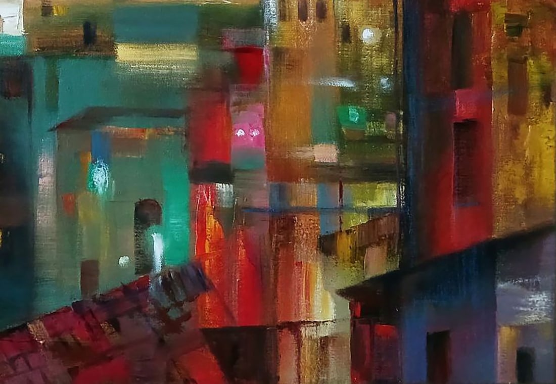 Abstract oil painting Evening city Anatoly Tarabanov - 4