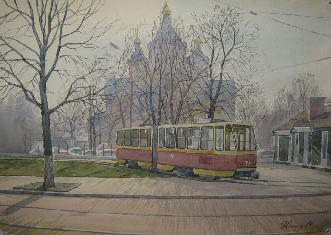 Watercolor painting City morning Valery Savenets (1 of 6)