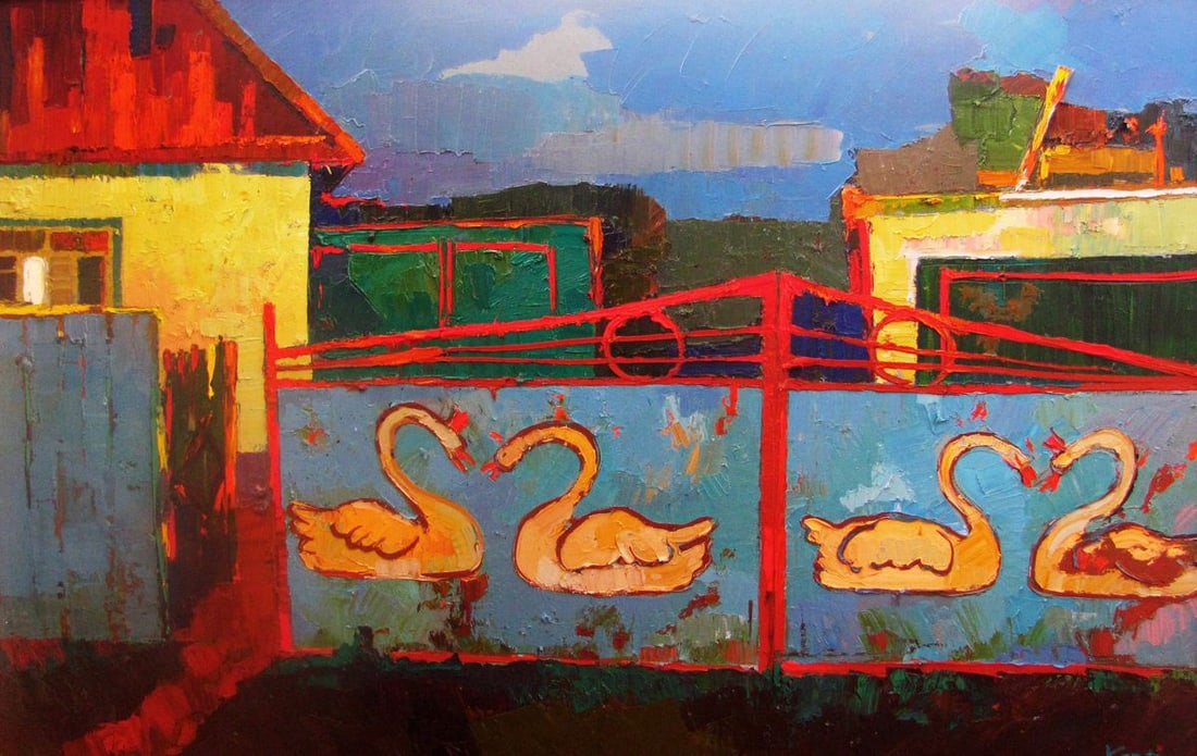 Oil painting Gates with swan patterns Natalia Korf-Ivaniuk (1 of 7)