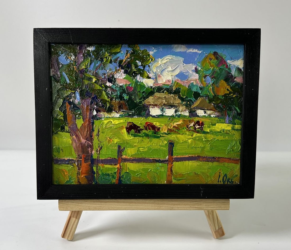Oil painting Cows are grazing in the meadow Oksana Ivanyuk (1 of 8)