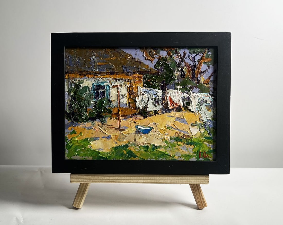 Oil painting Clothes are drying in the yard Alex Kalenyuk (1 of 10)