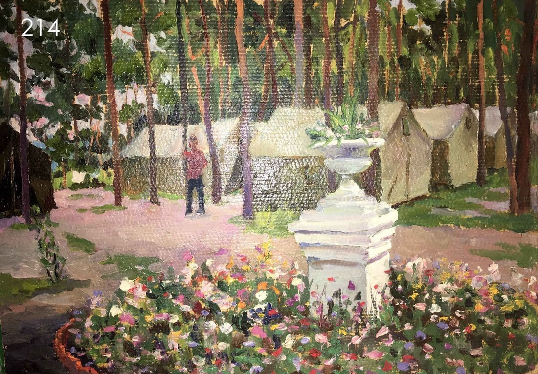 Tourist gathering oil painting Lednev Dmitry: Title: Tourist gathering oil painting Lednev Dmitry Description: No214 * TITLE: "Tourist gathering" * ARTIST: Lednev Dmitry * SIZE: - cm/' - inches' * MEDIUM: oil, cardboard * HAND PAINTED: Original p