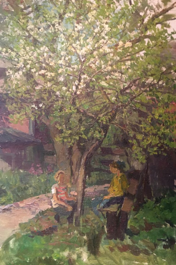 Oil painting In the courtyard Palazhchenko Irina: Title: Oil painting In the courtyard Palazhchenko Irina Description: No687 *** ABOUT THIS PAINTING *** * TITLE: "In the courtyard" * ARTISTS: Palazhchenko Irina * SIZE: 68x47 cm/'26.77x18.50 inches'