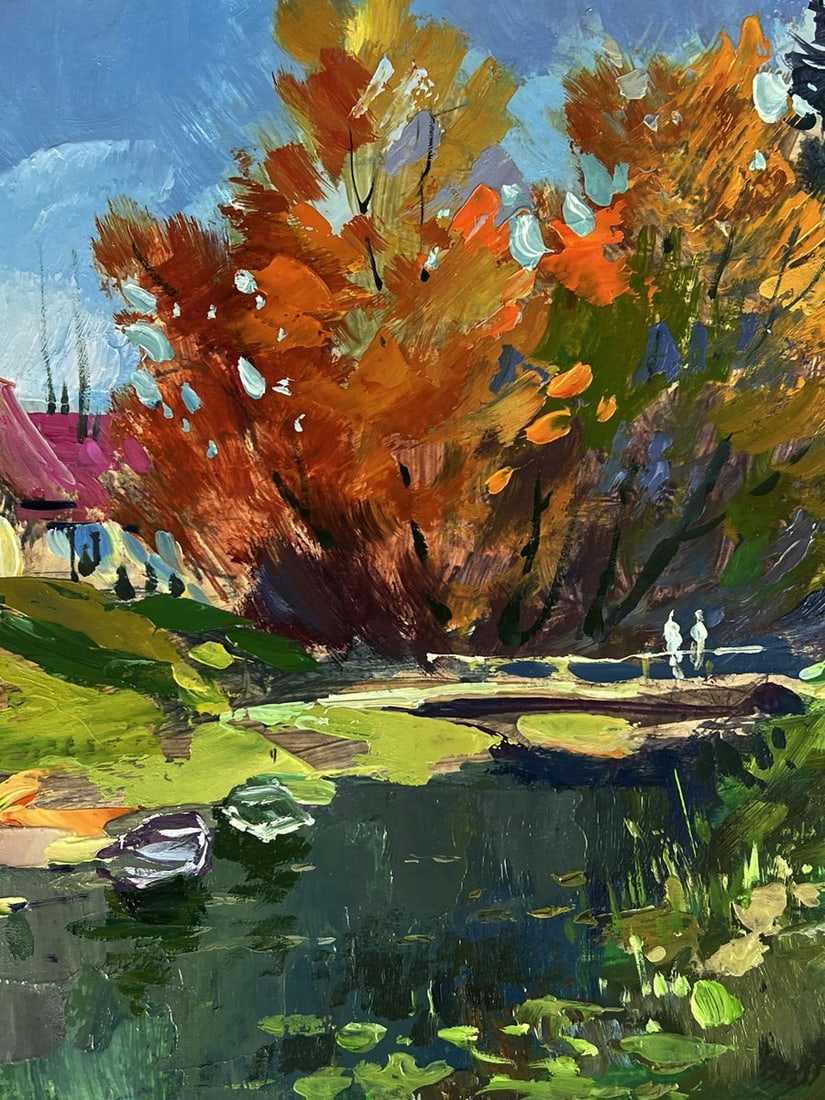 Oil painting A village river with boats Yuriy Suprunchuk - 7