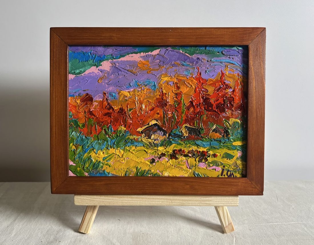 Oil painting Autumn in the mountains Alex Kalenyuk: Title: Oil painting Autumn in the mountains Alex Kalenyuk Description: NoAAA3897This oil painting cardboard, titled "Autumn in the mountains", the composition immerses the viewer in the warmth and
