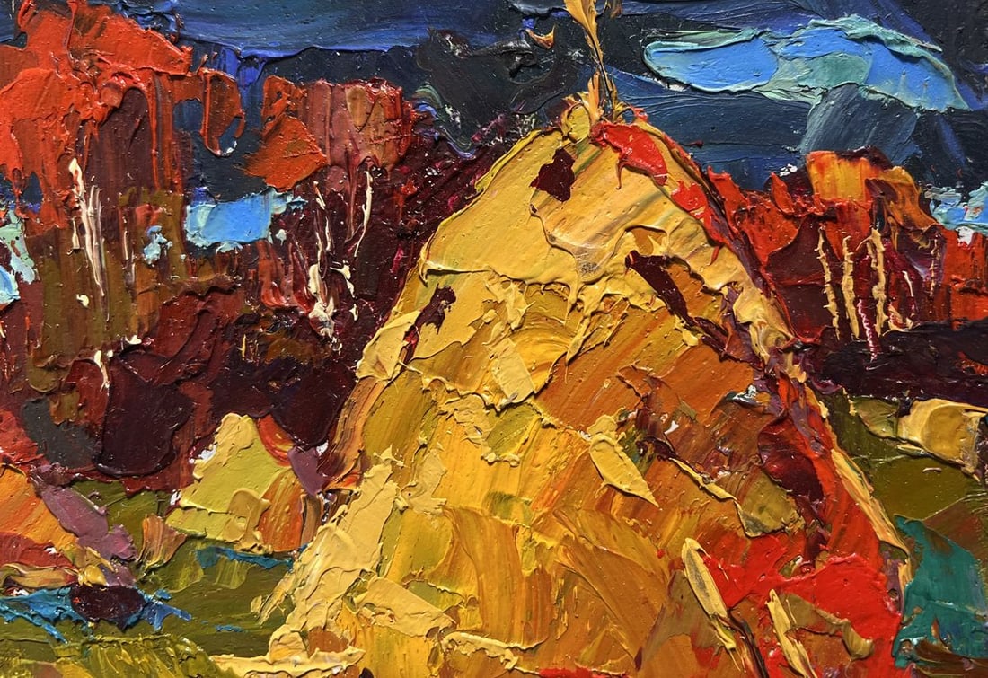 Oil painting Autumn fields and haystacks Alex Kalenyuk - 6