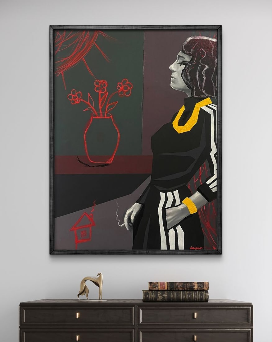 Acrylic painting Flowers in a vase and a girl Maksym Newskulenko - 2