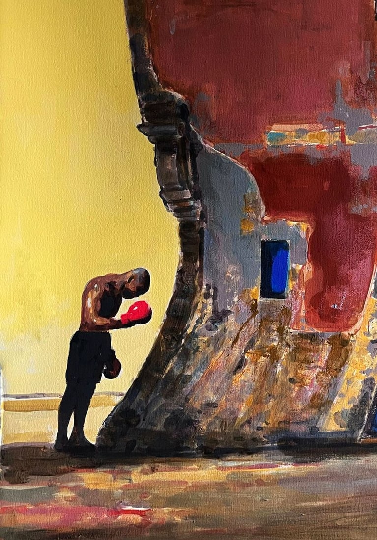 Acrylic painting Before the Fight Juan Angel Gonzalez de la Calle - 4