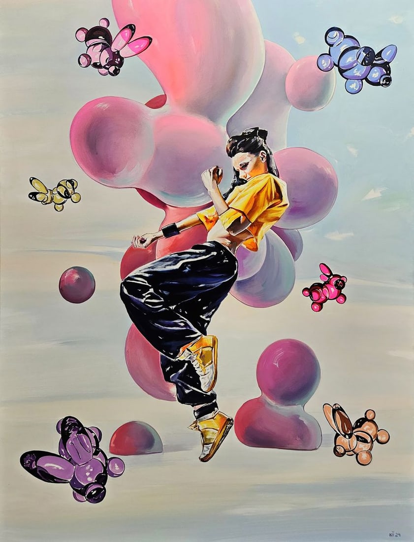 Oil painting Tiktok girl dancing Igor Konovalov: Title: Oil painting Tiktok girl dancing Igor Konovalov Description: No.Kon 126One of the parts of Igor Konovalov's diptych "Tik Tok 2", consisting of two canvases: "Tik 2" and "Tok 2", together