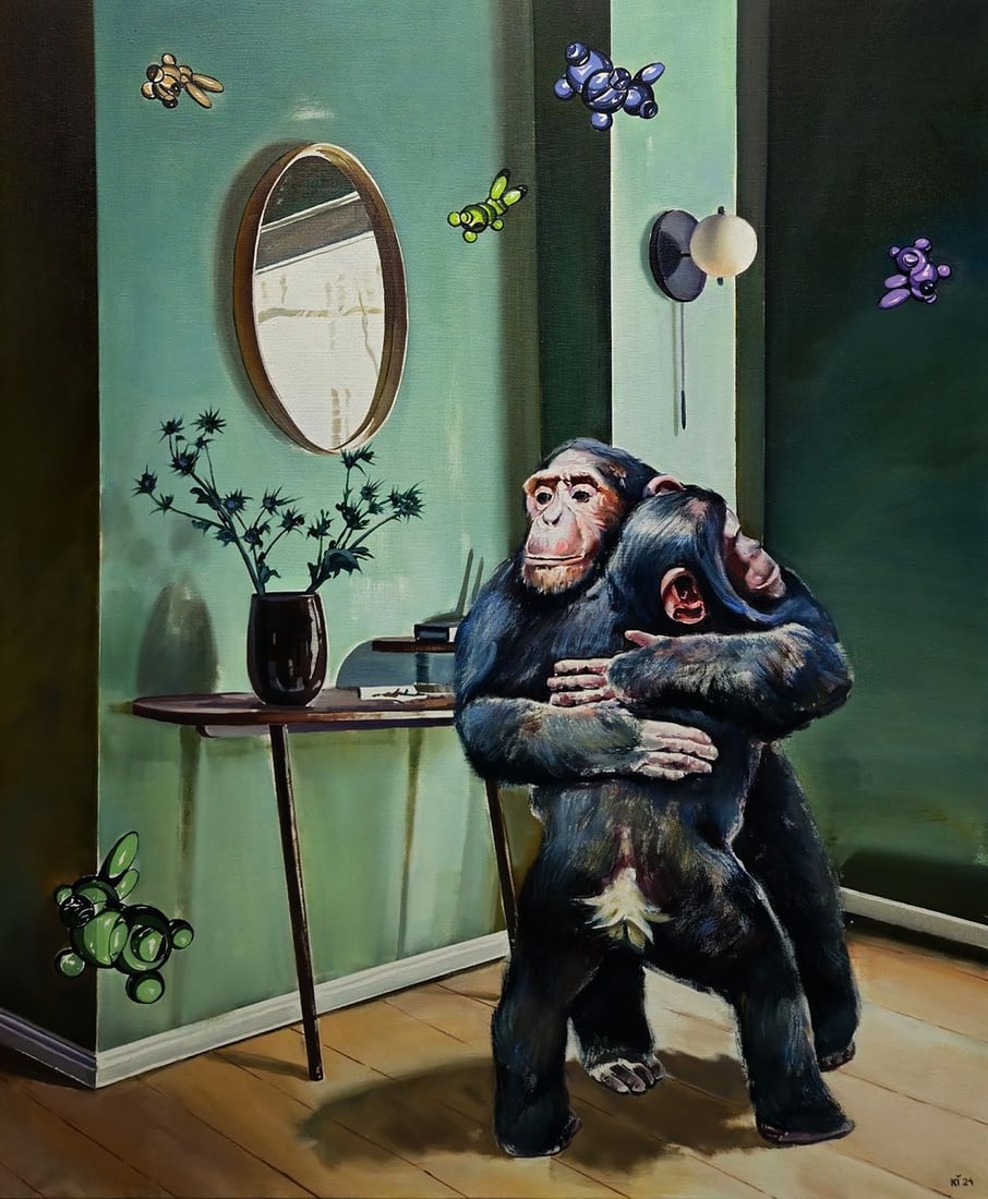 Oil painting Family housewarming Igor Konovalov: Title: Oil painting Family housewarming Igor Konovalov Description: No.Kon 128The oil painting on canvas titled "Family Housewarming" presents a captivating fusion of realism and surrealism, blending