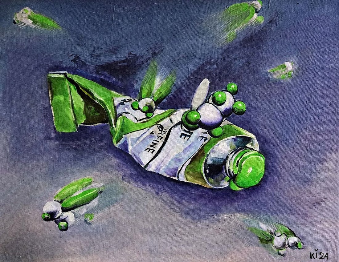 Oil painting The green idea is ending Igor Konovalov: Title: Oil painting The green idea is ending Igor Konovalov Description: No.Kon 135The oil painting on canvas titled "The Green Idea is Ending" presents a visually striking and thought-provoking