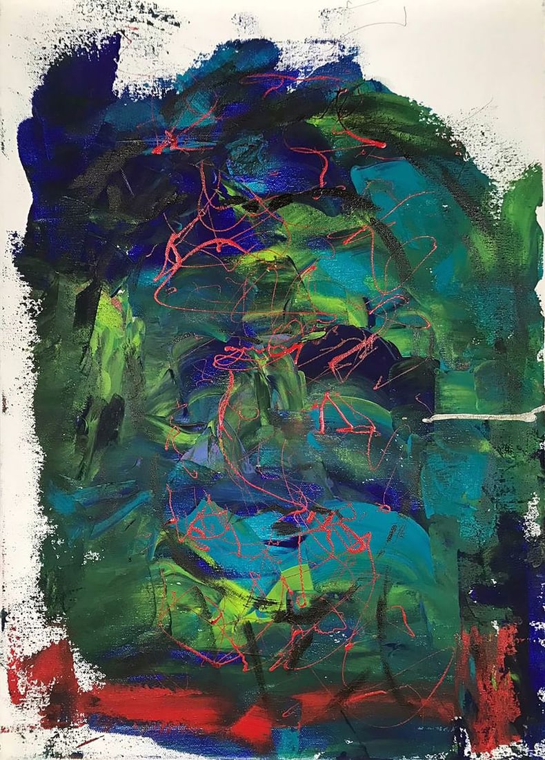 Acrylic painting Face Olga Melezhik: Title: Acrylic painting Face Olga Melezhik Description: No.Mel 65"Face" by Olga Melezhik is an abstract exploration of form and color that invites viewers to search for human characteristics within