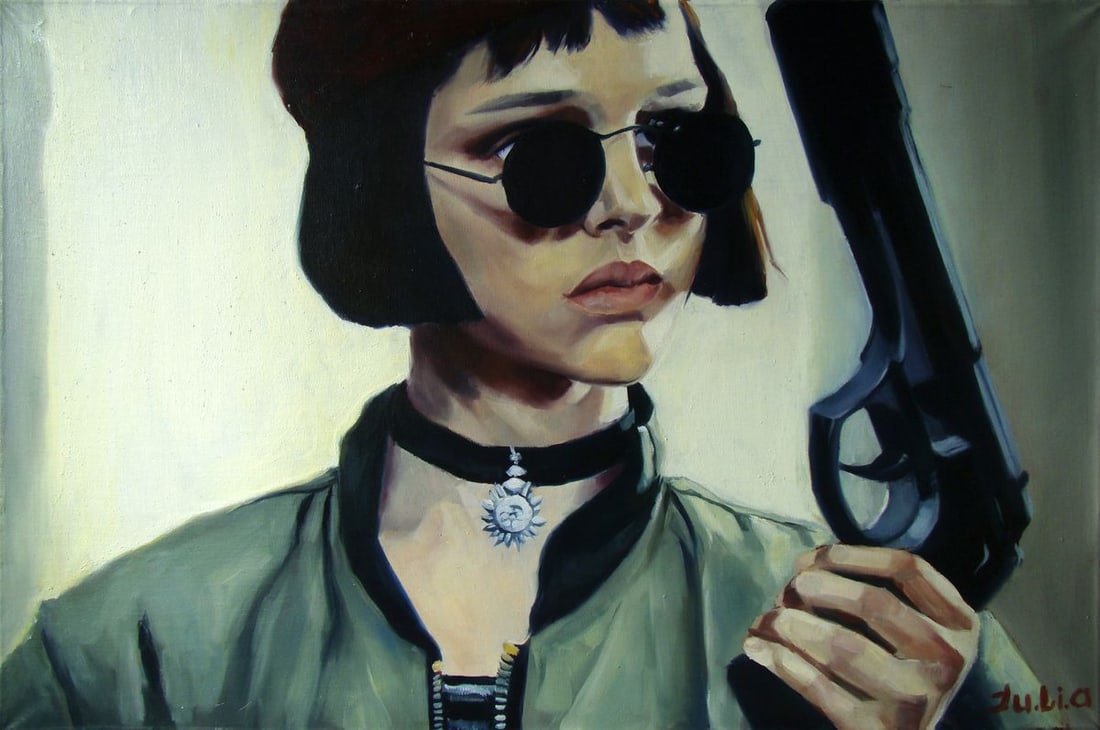 Oil painting Who wants a hole in his ass Yulia Lihina: Title: Oil painting Who wants a hole in his ass Yulia Lihina Description: No.Lih 11The oil painting "Who wants a hole in his ass" is a powerful portrayal inspired by the movie "Leon," reflecting the