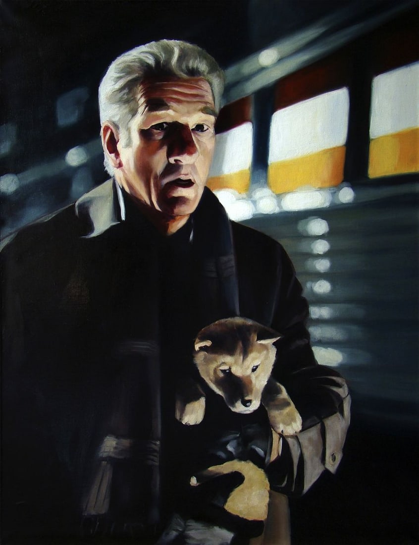 Oil painting I found a friend Yulia Lihina: Title: Oil painting I found a friend Yulia Lihina Description: No.Lih 17The oil painting "I Found a Friend" captures a poignant moment from "Hachi: A Dog's Tale," which is a cinematic tribute to