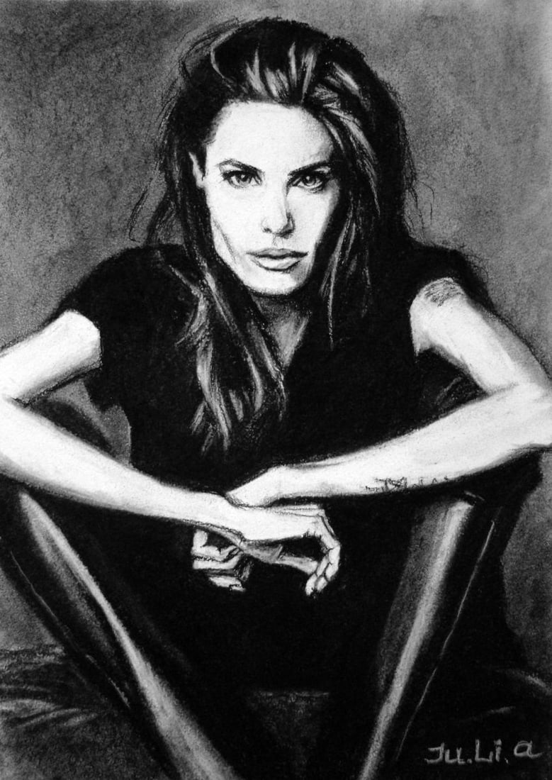 Coal painting Composure Yulia Lihina: Title: Coal painting Composure Yulia Lihina Description: No.Lih 27The coal painting titled "Composure" is a dramatic and emotive portrait capturing the striking poise of a woman. The subject's