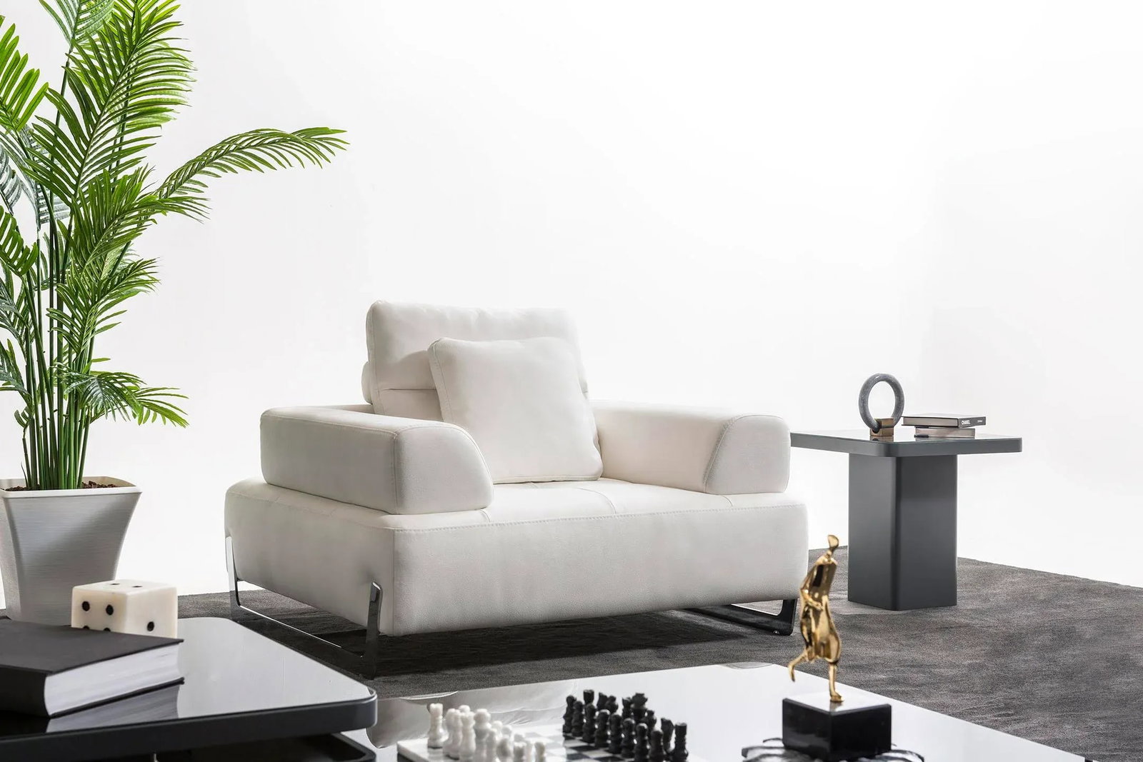 Pasargad Home Ravenna White Accent Chair With Sliding Backrest & Armrest - 4