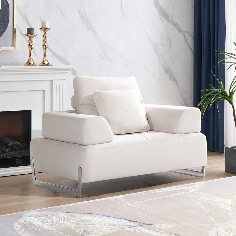 Pasargad Home Ravenna White Accent Chair With Sliding Backrest & Armrest - 5