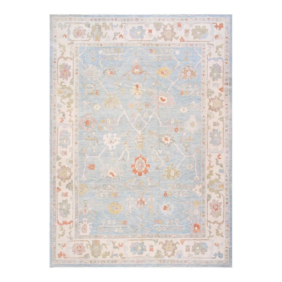 Pasargad Home Turkish Oushak Wool Blue Area Rug- 9' 5'' X 12'11'': Meet Pasargad Home Oushak hand-knotted Rug, upholding a timeless, elegant style of design that has been the centerpiece of divine decor for generations, this exquisite rug will surely fashion an ideal