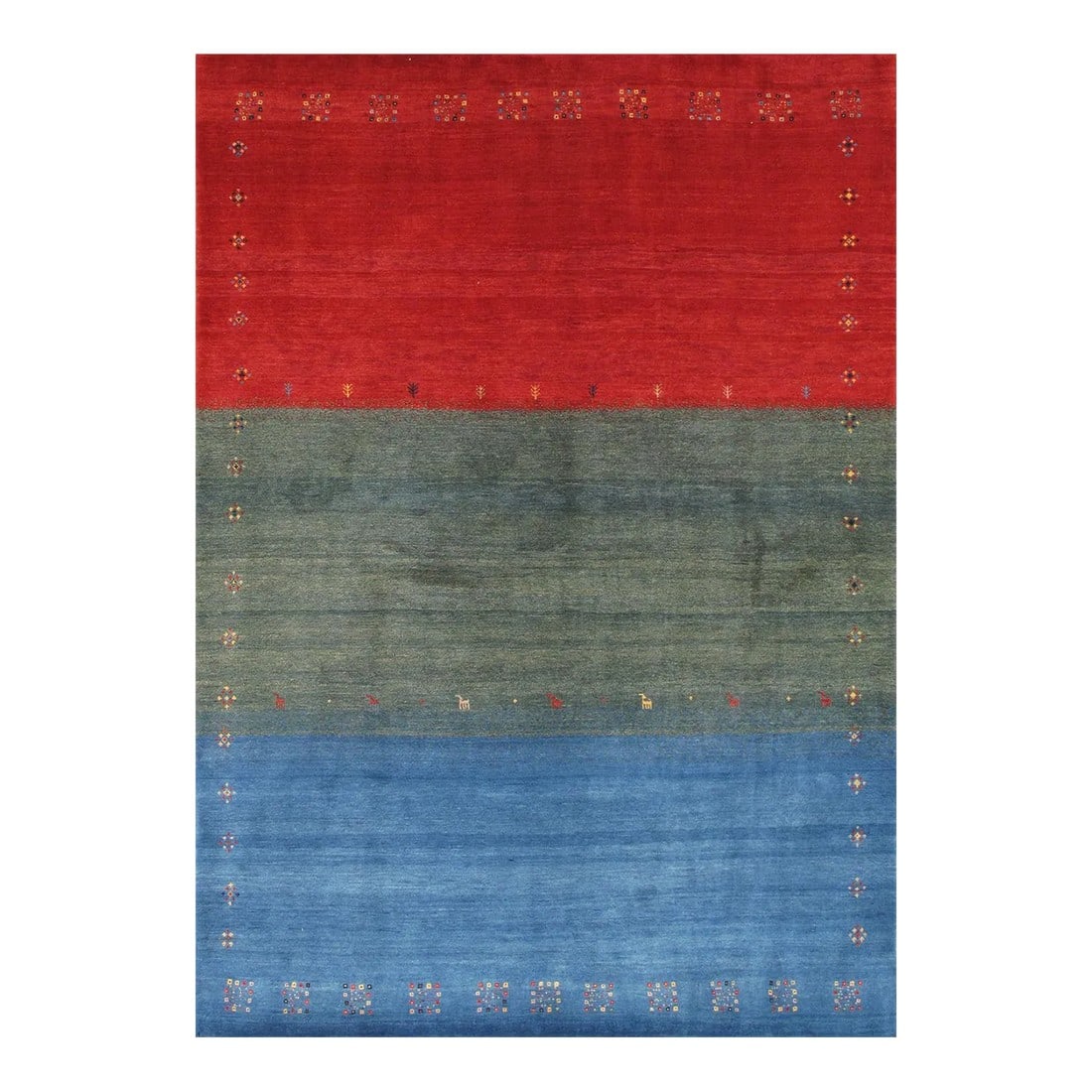 Pasargad Home Gabbeh Lamb's Wool Multicolor Area Rug- 5' 9'' X 7'11'': Gabbeh Hand-Knotted Area Rug is handmade with extra high pile and very simple, stylized designs. They are constructed from hand-spun wool and vegetal dyes, focusing on the use of vibrant earthy