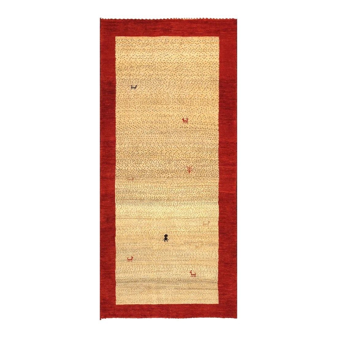 Pasargad Home Gabbeh Lamb's Wool Ivory Area Rug- 2' 8'' X 5'10'': Gabbeh Hand-Knotted Area Rug is handmade with extra high pile and very simple, stylized designs. They are constructed from hand-spun wool and vegetal dyes, focusing on the use of vibrant earthy colors