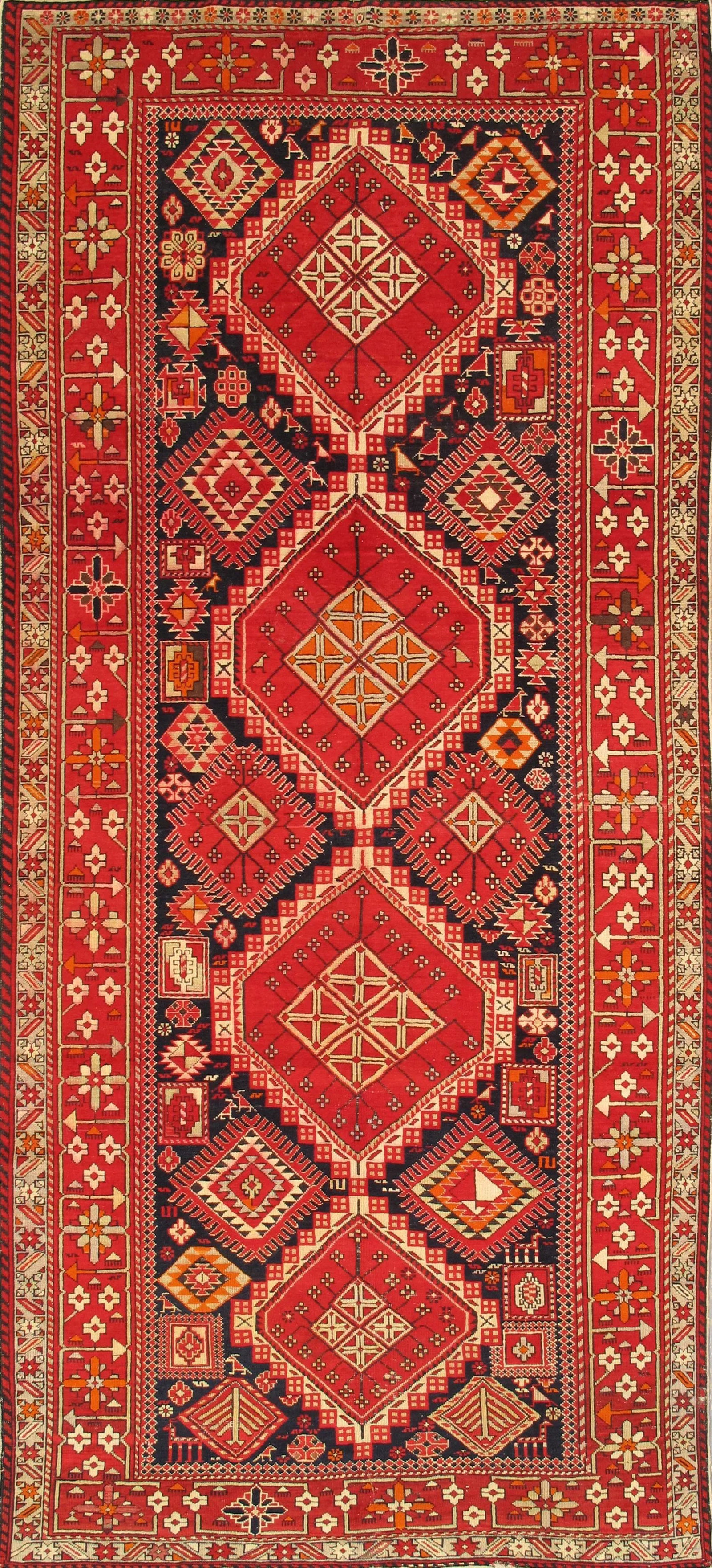S. Antique Karabakh Navy/Red Runner, 5' 1" X 10' 5" - 3