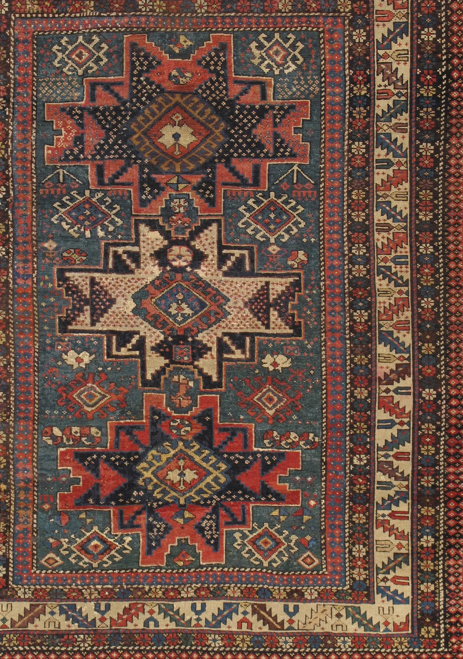 Antique Kazak Green/Ivory Rug, 3' 8" X 4'10" - 2