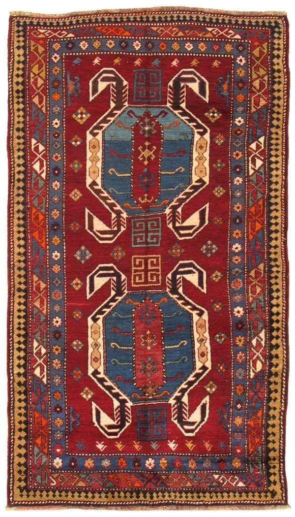 S. Antique Kazak Red/Navy Rug, 4' 7" X 8' 0" - 3