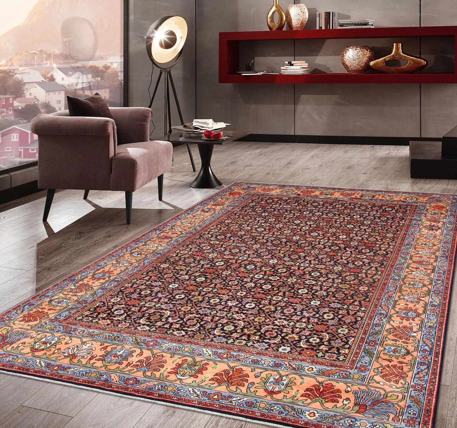 Pasargad Home Herati Wool Area Rug- 8' 10" X 12' 0", Navy - 6
