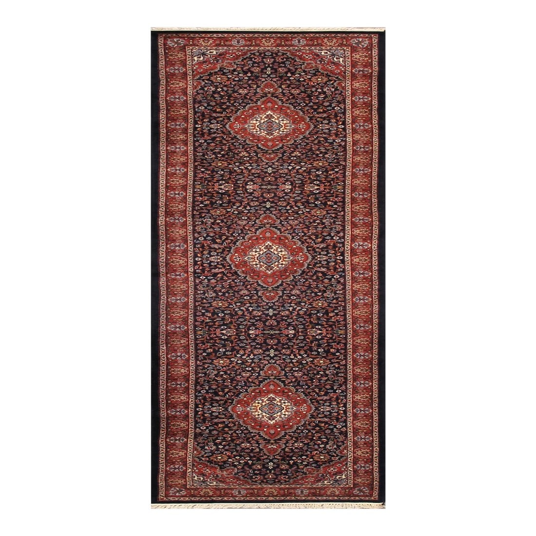 Pasargad Home Tabriz Wool Runner in Navy & Rose - 2' 6" X 12': Tabriz Design rugs are distinguished by their excellent weave and by their remarkable adherence to the classical traditions of rug design. Add a magnificent accent to your home with the Tabriz Floral