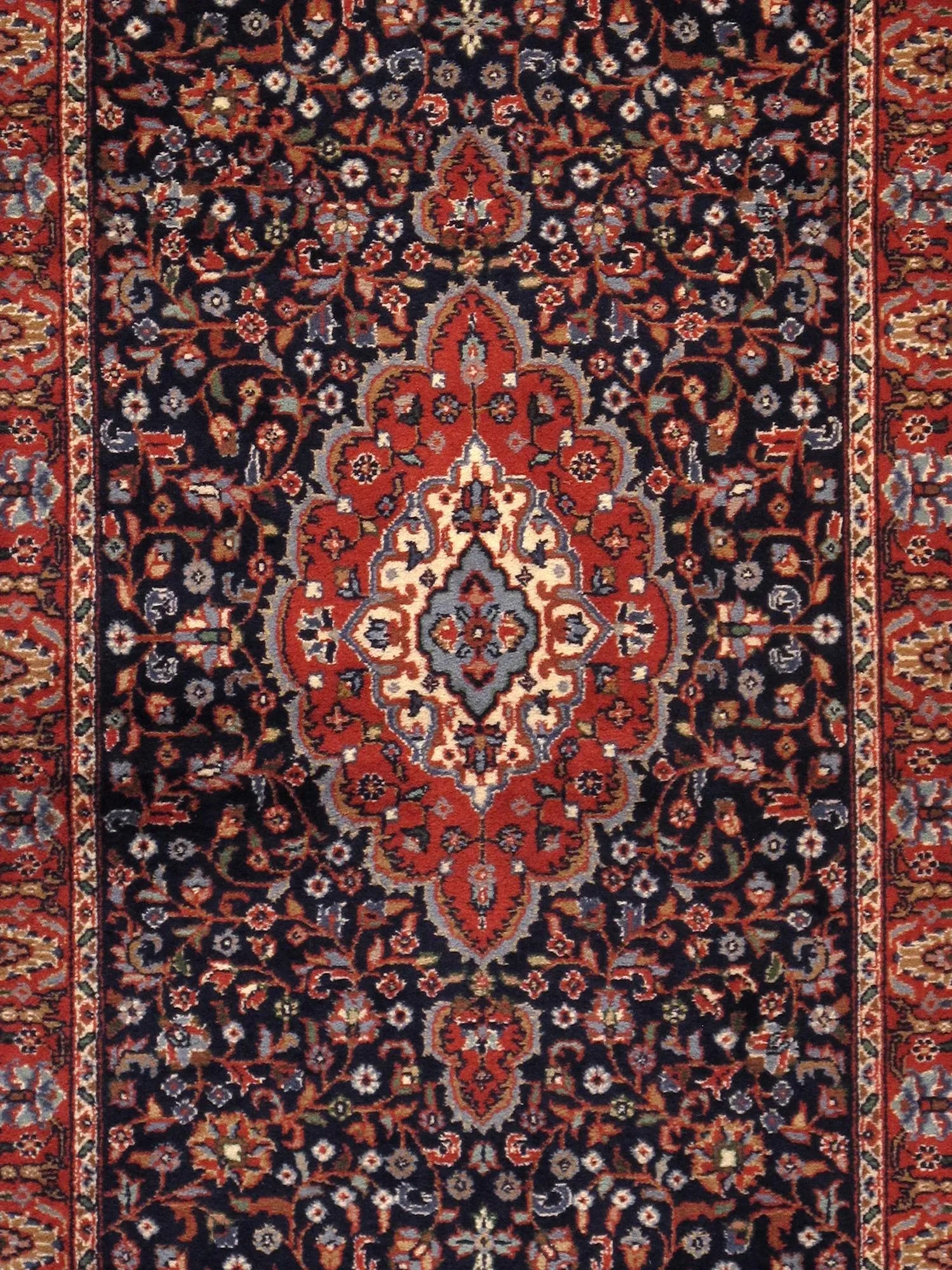 Pasargad Home Tabriz Wool Runner in Navy & Rose - 2' 6" X 12' - 2