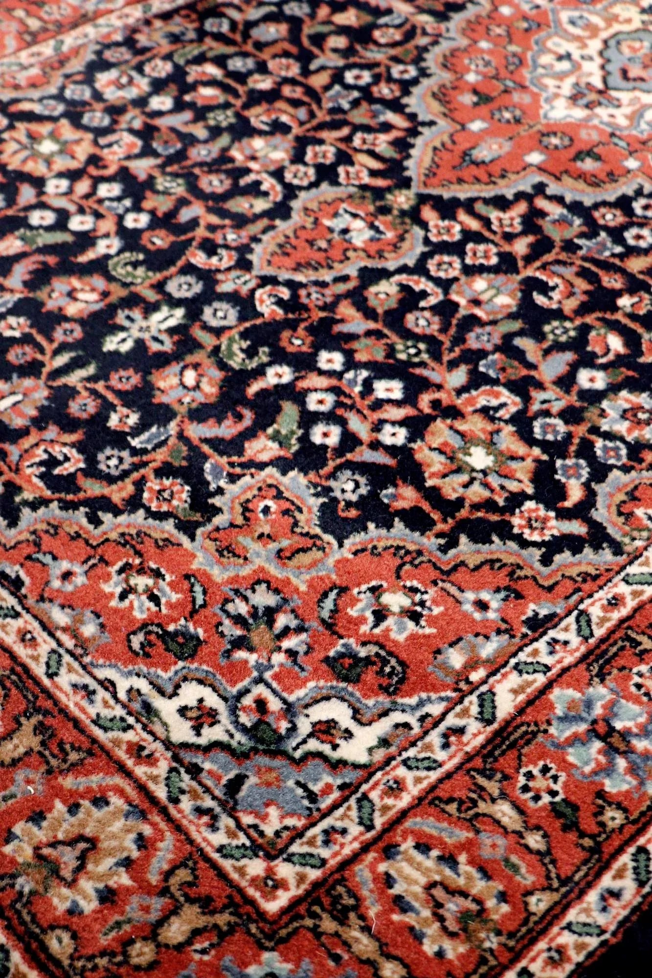 Pasargad Home Tabriz Wool Runner in Navy & Rose - 2' 6" X 12' - 3